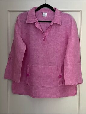 DB Life Dana Buchman Bright Pink Linen Collar Tunic with Front Pocket